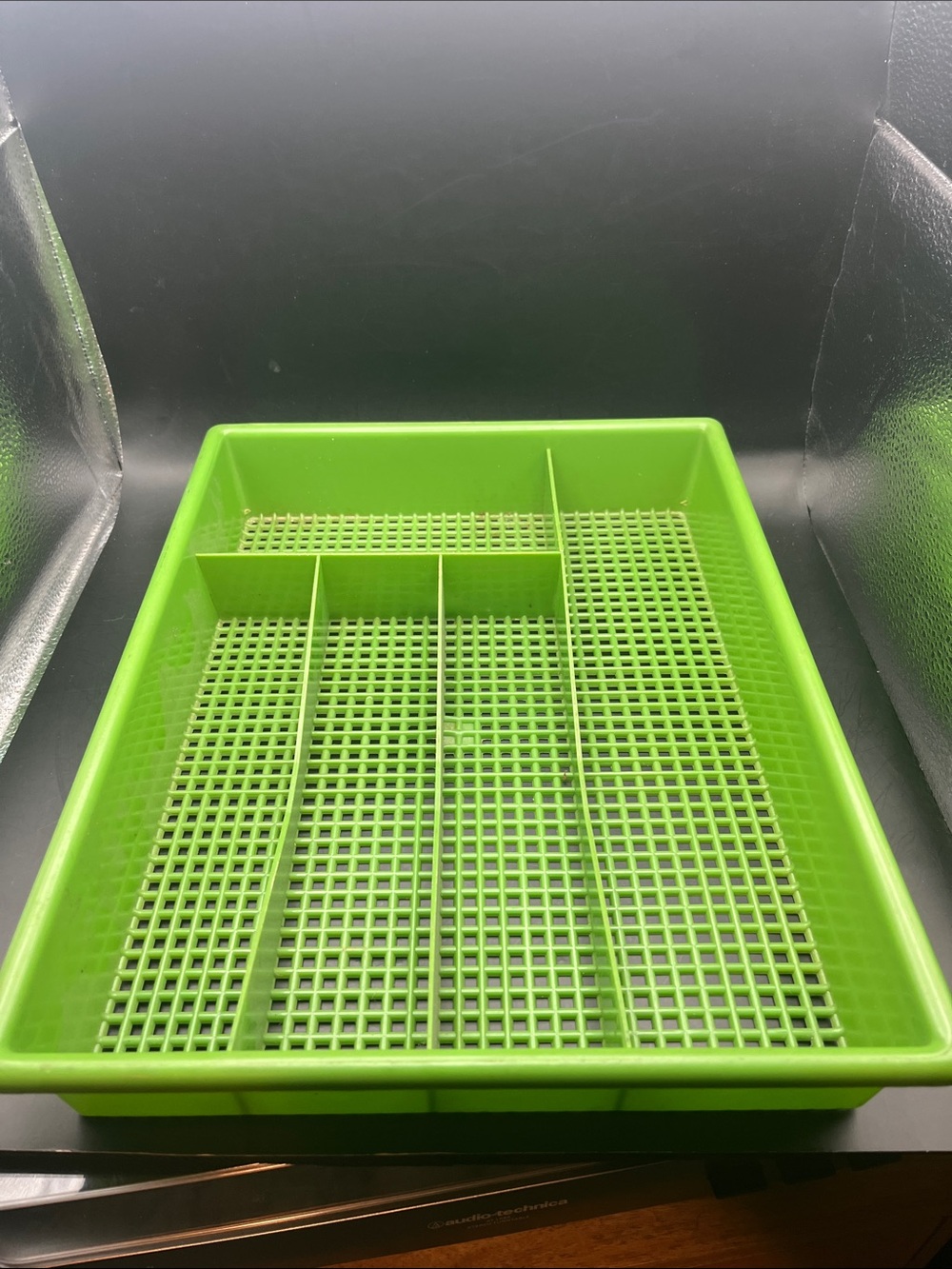 10.5” x 14” 70s green Plastic Drawer Organizer Tray vintage cutlery